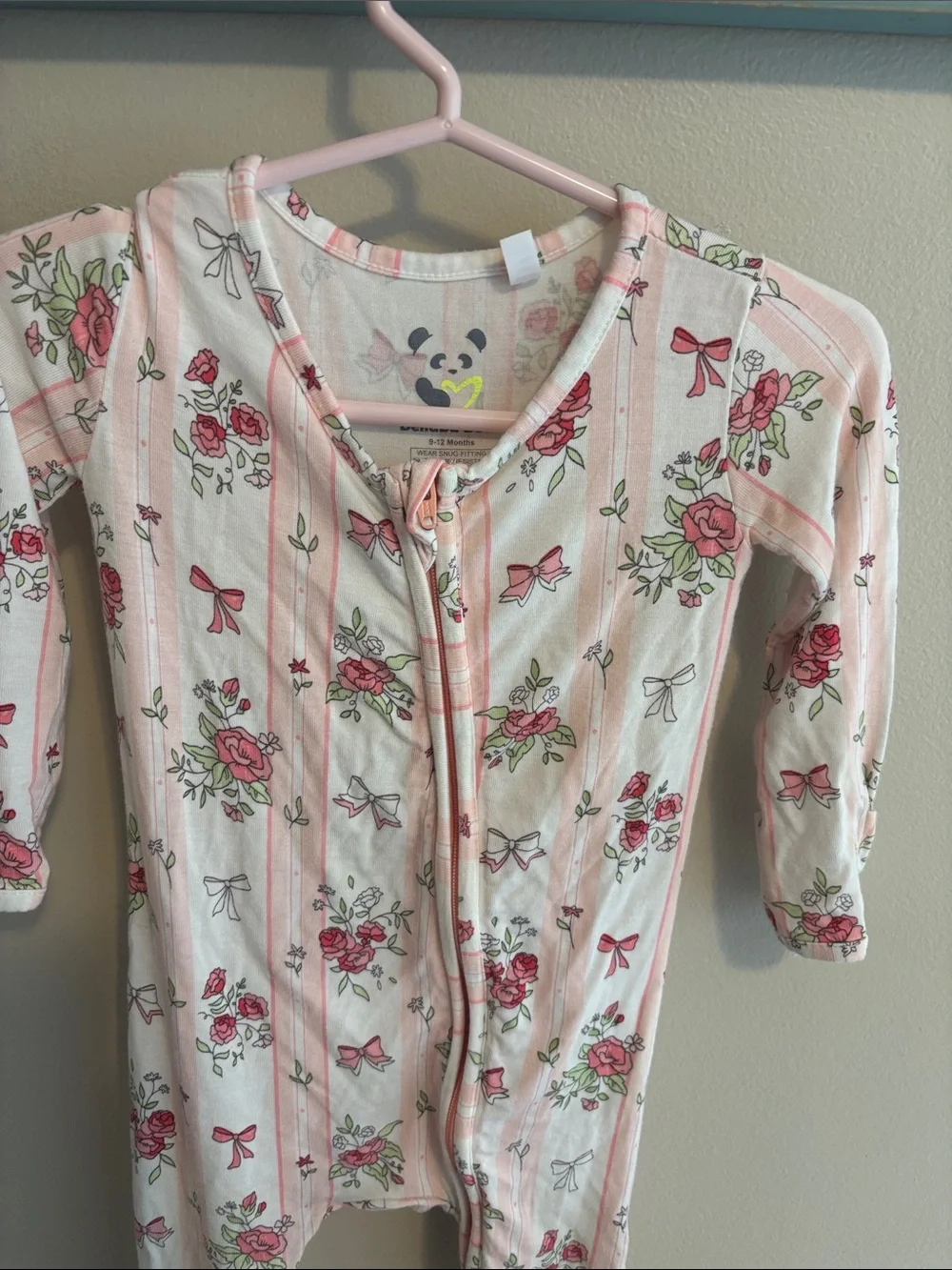 Bellabu Bear Baby Girls Bows & Blooms Bamboo Convertible Footie Romper 9-12M